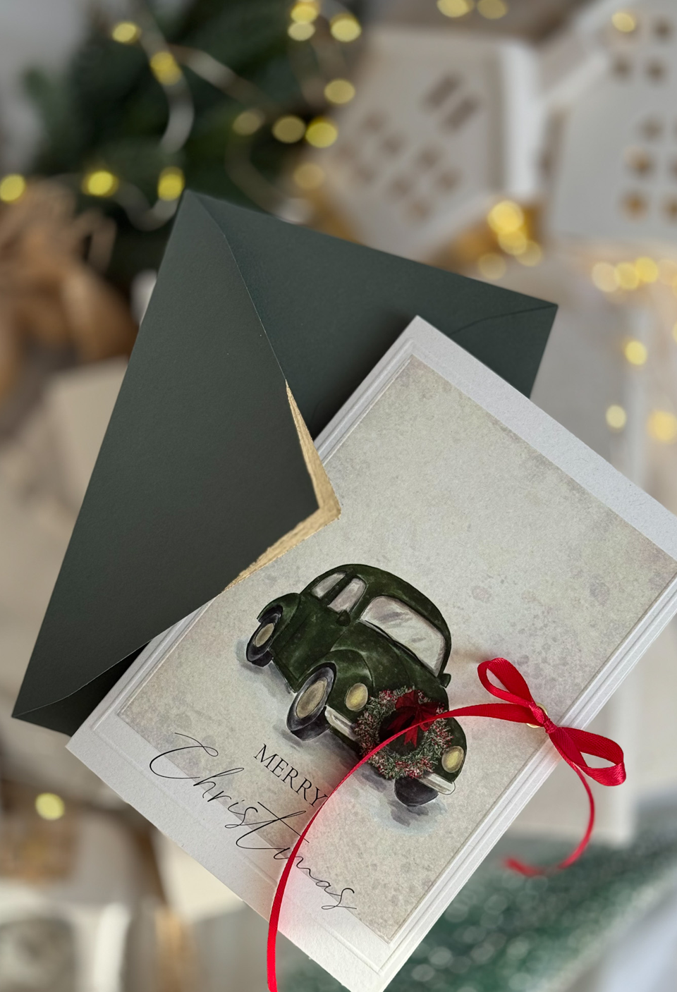 Kartka świąteczna handmade – Garbus z Wianuszkiem