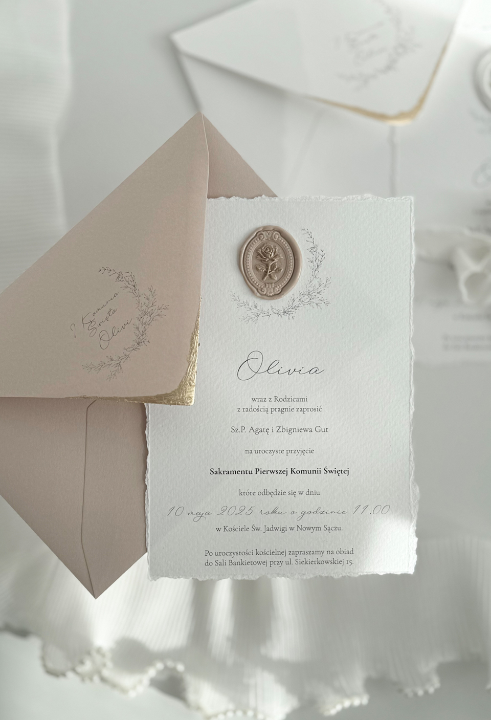 Eleganckie Zaproszenie na I Komunię Świętą – Beż - obrazek 3