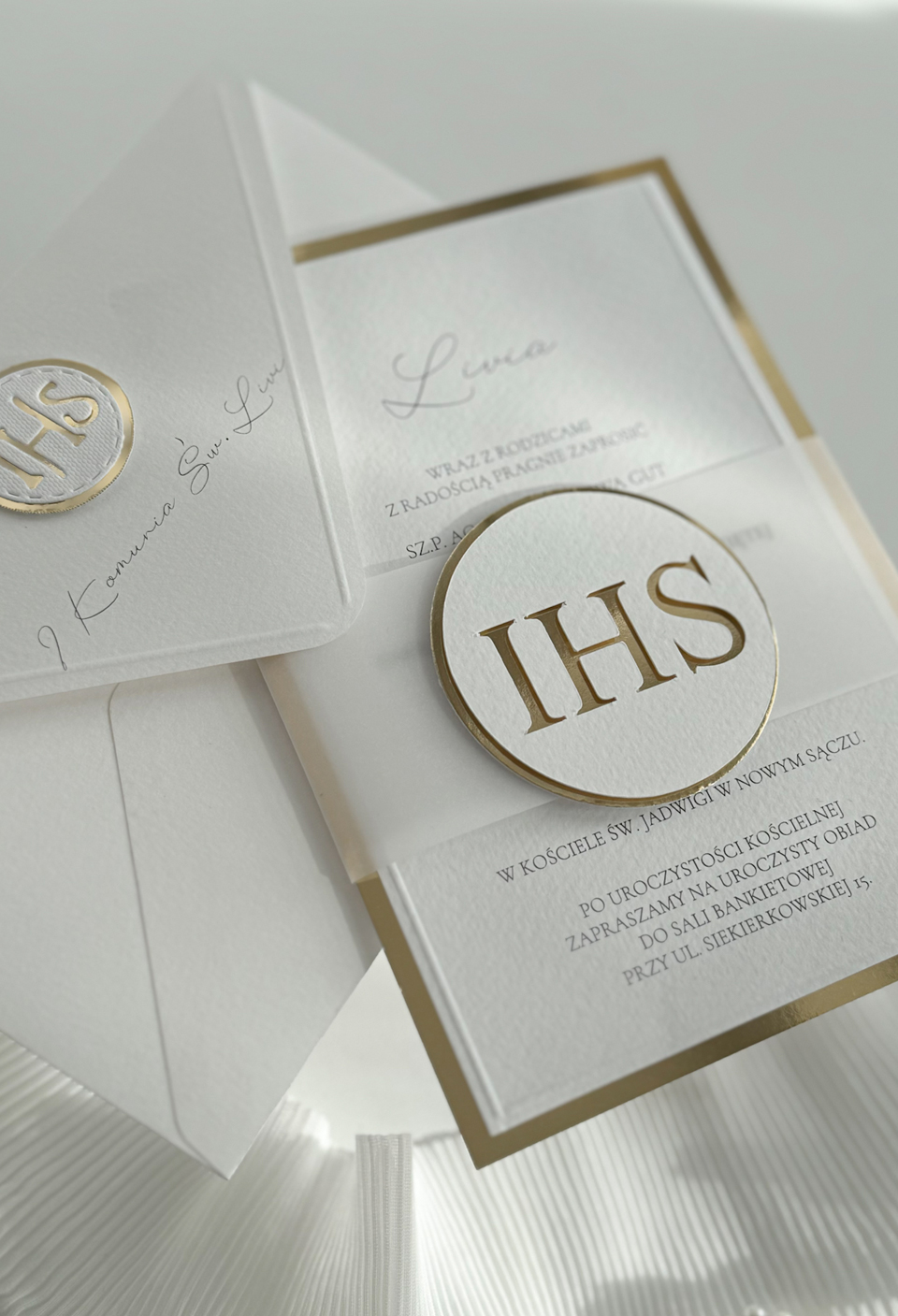 Eleganckie Zaproszenie na I Komunię Świętą "Złote IHS" - obrazek 4
