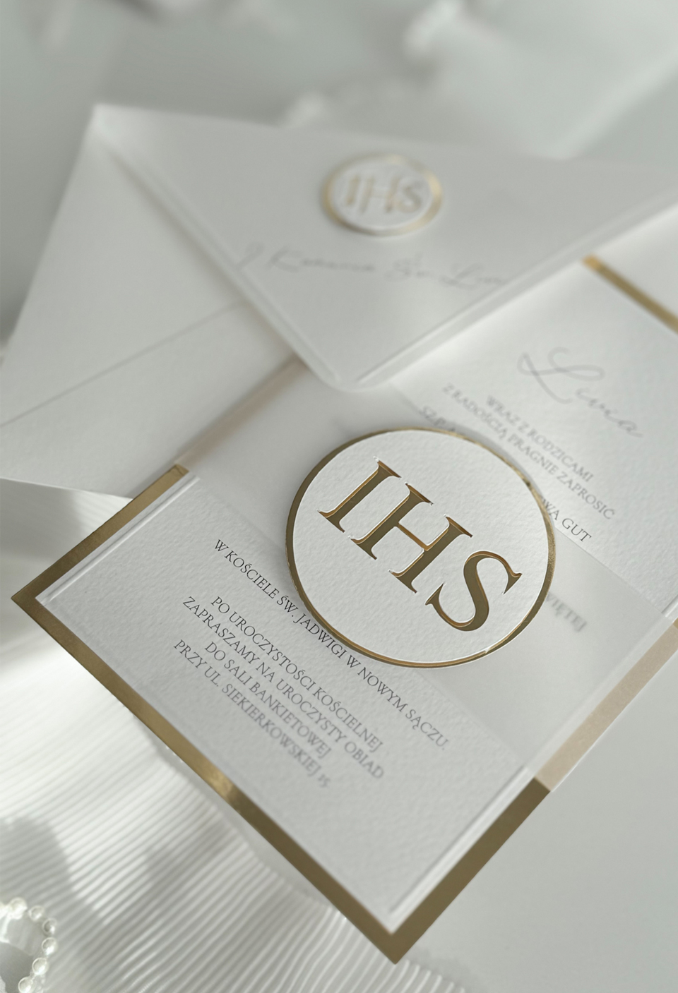 Eleganckie Zaproszenie na I Komunię Świętą "Złote IHS" - obrazek 3