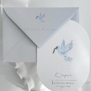 Eleganckie Zaproszenie na I Komunię Świętą – Gołąbek