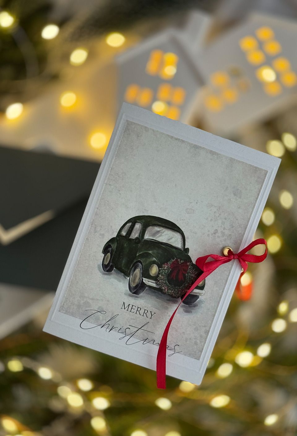 Kartka świąteczna handmade – Garbus z Wianuszkiem - obrazek 2