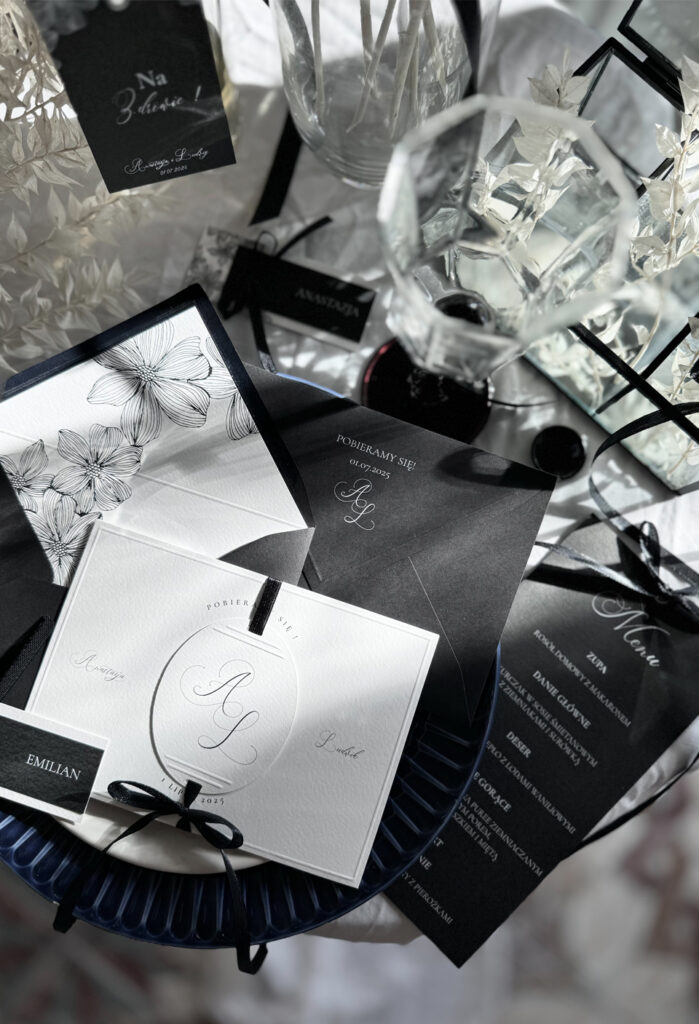 Eleganckie Zaproszenie Ślubne Black Bow (próbka)