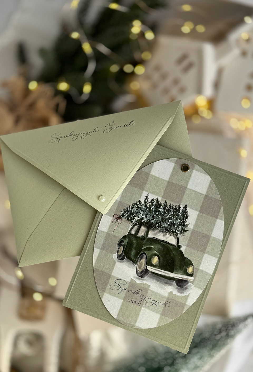 Kartka świąteczna handmade – Garbus z Choinką