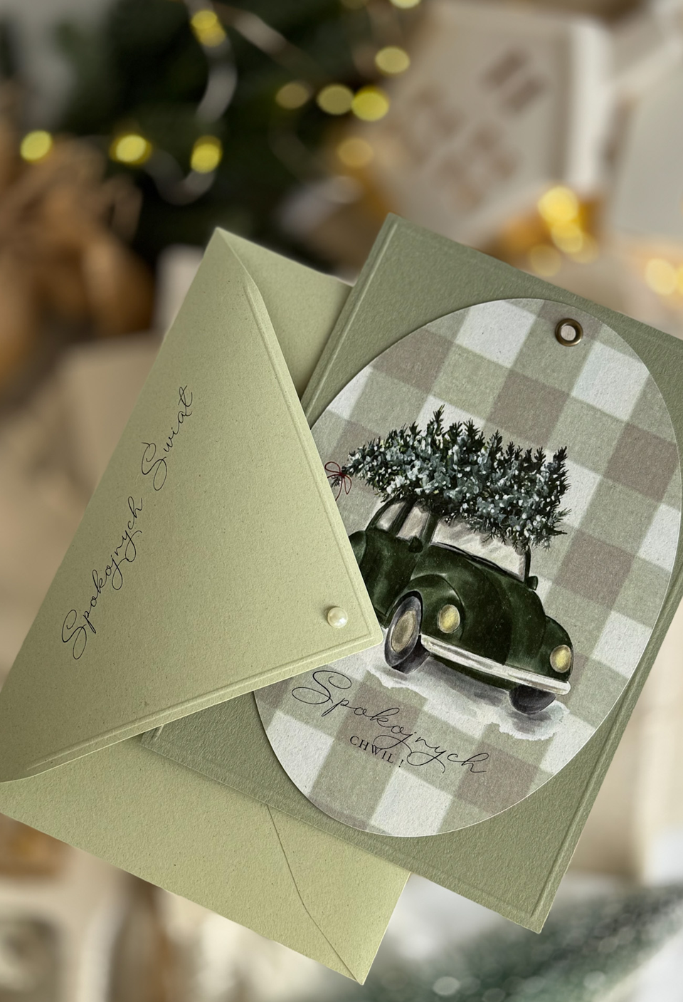 Kartka świąteczna handmade – Garbus z Choinką - obrazek 3