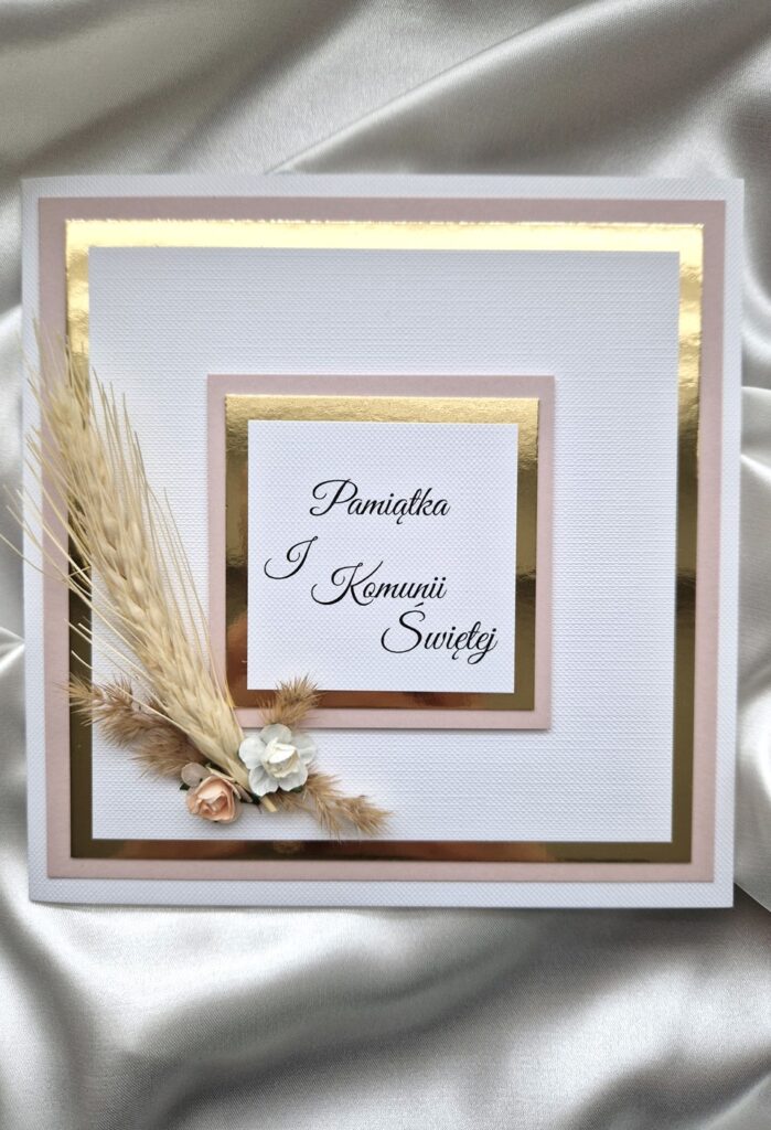 Personalizowana kartka na I Komunię Świętą z różą